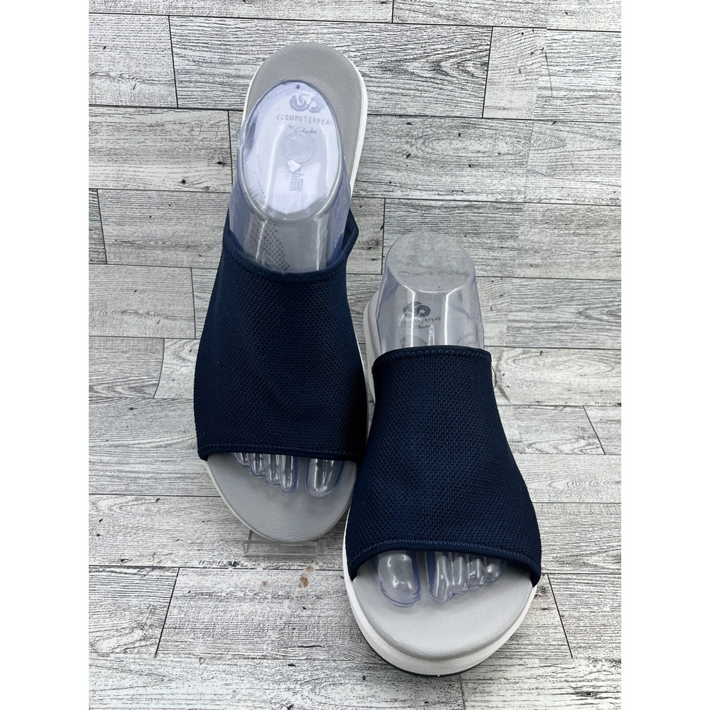 Clarks Cloudsteppers Arla Glison Navy Blue Wedge Slide Sandals Women‎ Size 12M